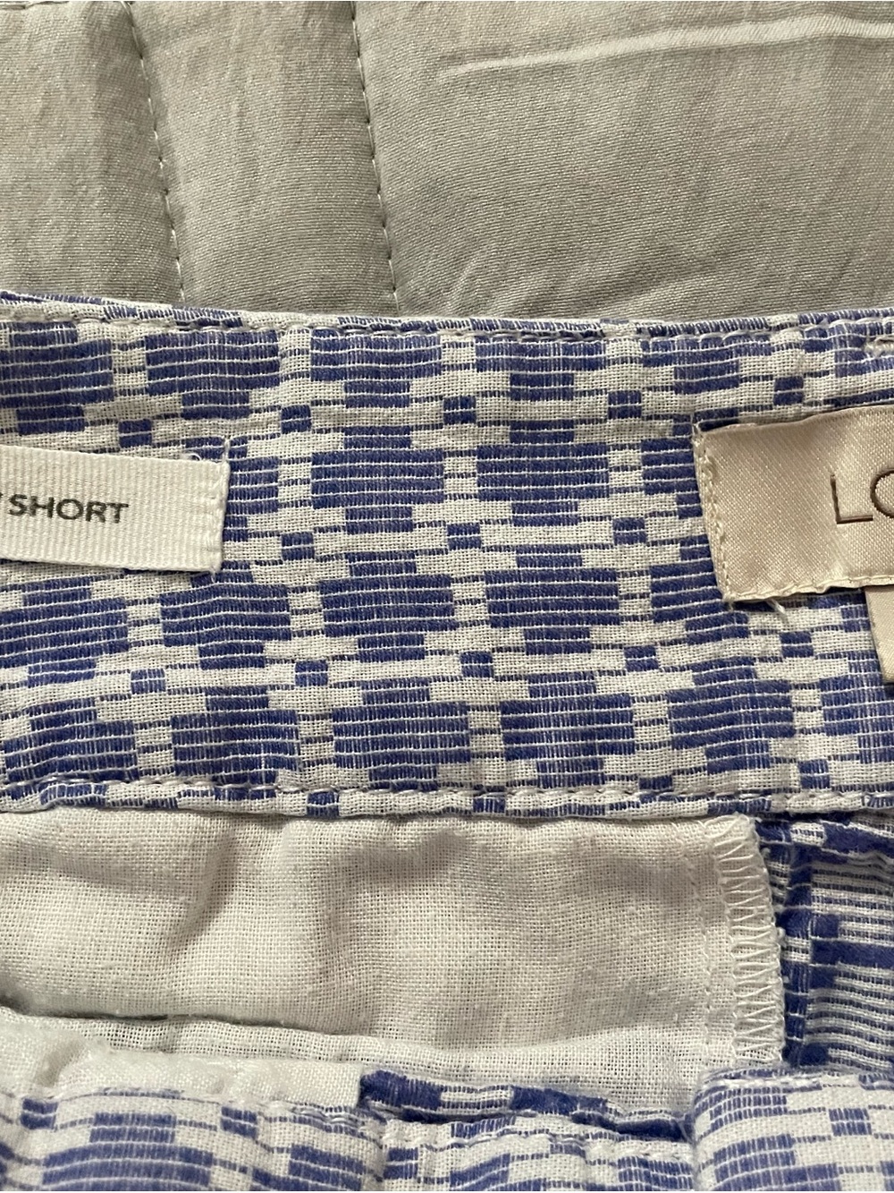 LOFT Blue & White Geometric High-Waist Shorts - Picture 2 of 5